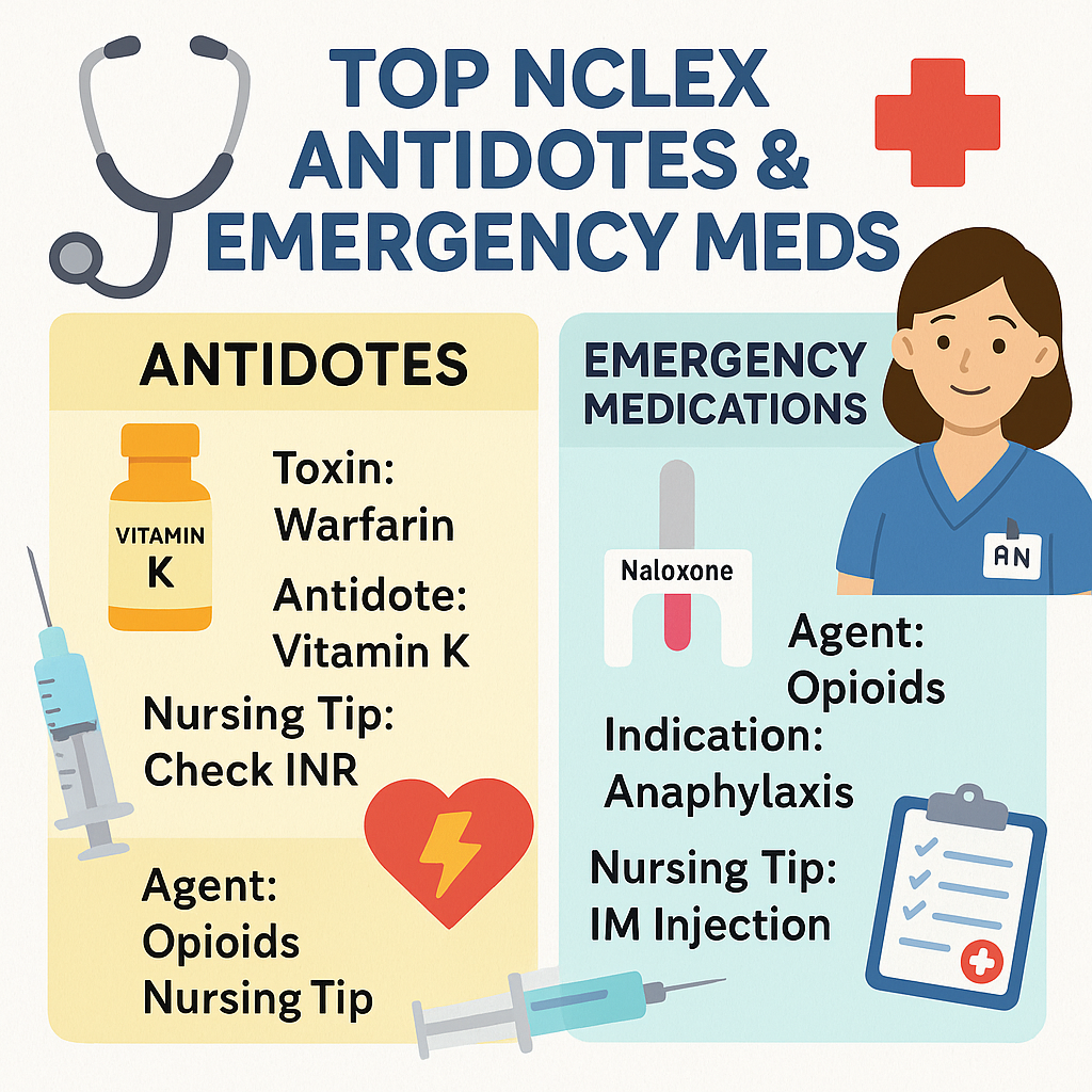 NCLEX antidotes and emergency medications