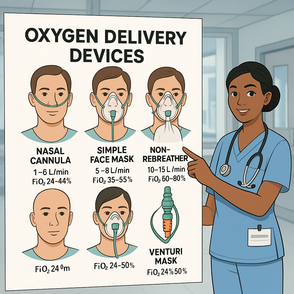 Oxygen delivery devices chart for nurses