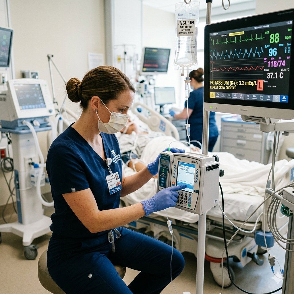 insulin glucose potassium ICU nursing
